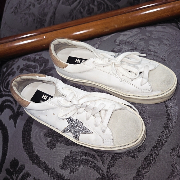 Golden Goose Shoes - Golden Goose White Sneakers with Silver Glitter Star